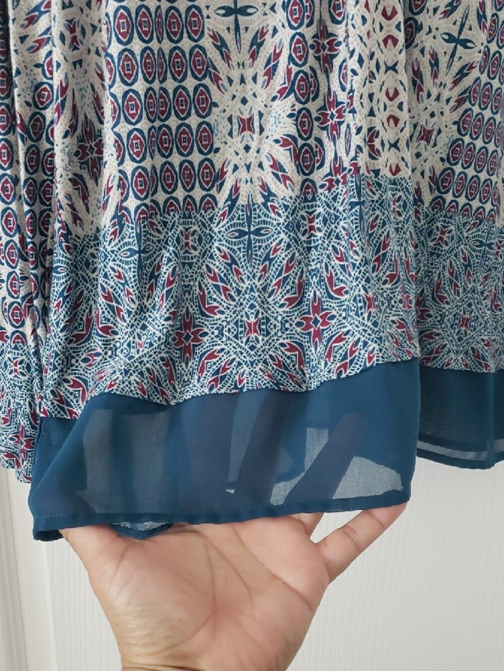 Vintage America Blue and Gray Printed Tassel Peasant Tunic - Picture 5 of 8